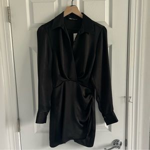 Black Zara Satin Effect Mini Dress Sz XS
